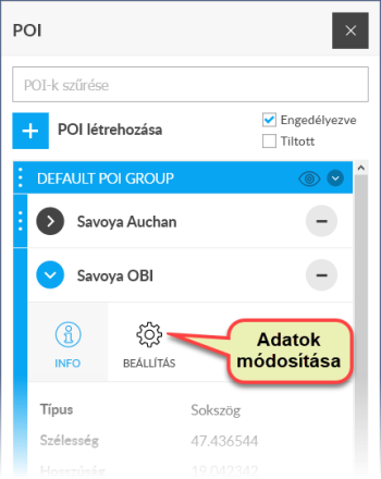 POI adatainak módosítása POI adatainak módosítása
