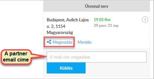Útvonalterv megosztása Útvonalterv megosztása