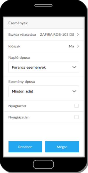 Az eseménylista paraméterei Az eseménylista paraméterei
