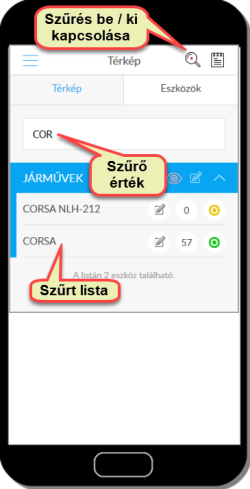 Az eszközlista szűrése Az eszközlista szűrése