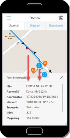 Pont információk a térképen Pont információk a térképen