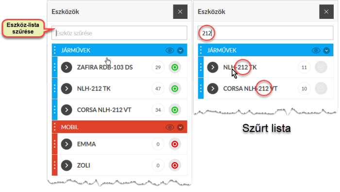 Eszközök szűrése Eszközök szűrése